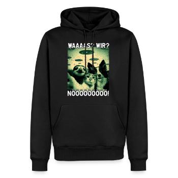 Waaaas? Wir? Nööööö! Alien Katze Hund Faultier UFO - Männer Premium Bio Hoodie - Schwarz - Vorne - Nico (187cm)