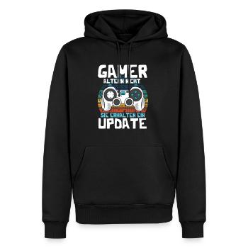 GAMER altern nicht sie erhalten ein UPDATE - Männer Premium Bio Hoodie - Schwarz - Vorne - Nico (187cm)