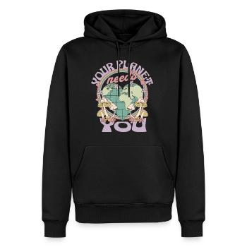 Votre planète a besoin de vous Jour de la Terre - Sweat à capuche Premium bio Homme - noir - Devant - Nico (187cm)