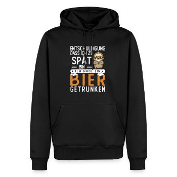 Entschuldigung dass ich zu spät bin Bier getrunken - Männer Premium Bio Hoodie - Schwarz - Vorne - Nico (187cm)
