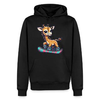 Snowboarding Giraffe, Winter Sports Animal - Männer Premium Bio Hoodie - Schwarz - Vorne - Nico (187cm)