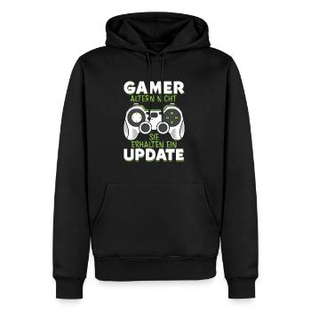 GAMER altern nicht sie erhalten ein UPDATE - Männer Premium Bio Hoodie - Schwarz - Vorne - Nico (187cm)