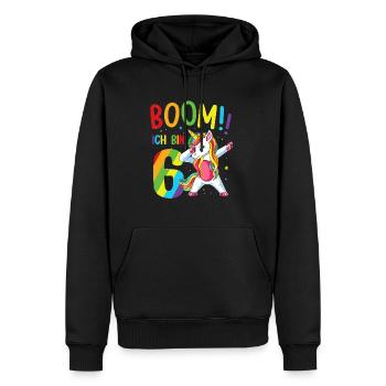 Anniversaire Dabbing Licorne 6 ans Boom J’ai 6 ans - Sweat à capuche Premium bio Homme - noir - Devant - Nico (187cm)