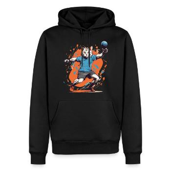 Handball, Chat, Streetwear, Style Iconique - Sweat à capuche Premium bio Homme - noir - Devant - Nico (187cm)