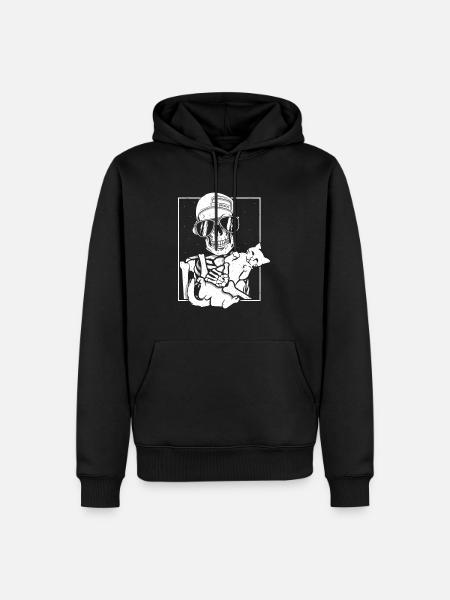 Skeleton Holding Cat - Men’s Premium Organic Hoodie - black