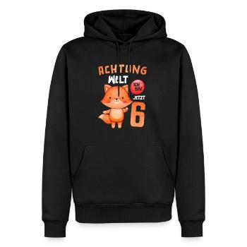 Attention au monde, j'ai maintenant 6 ans, renard - Sweat à capuche Premium bio Homme - noir - Devant - Nico (187cm)