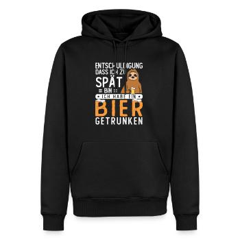 Entschuldigung dass ich zu spät bin Bier getrunken - Männer Premium Bio Hoodie - Schwarz - Vorne - Nico (187cm)