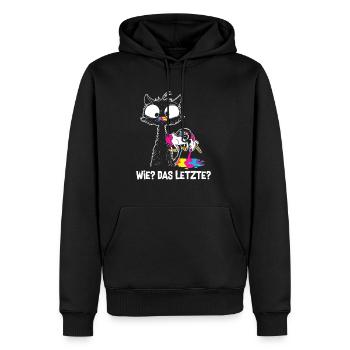 Comment le dernier chat mange les chats licornes - Sweat à capuche Premium bio Homme - noir - Devant - Nico (187cm)