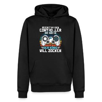 Reichet mir den Controller König Will Zocken - Männer Premium Bio Hoodie - Schwarz - Vorne - Nico (187cm)