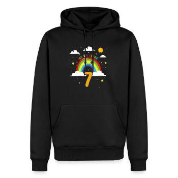 Anniversaire Arc-en-ciel 7 ans J’ai 7 ans - Sweat à capuche Premium bio Homme - noir - Devant - Nico (187cm)