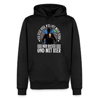 I stand here as God created me. Only thicker - Men’s Premium Organic Hoodie - black - Front - Nico (187cm)