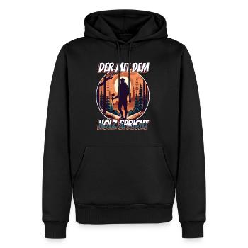 Der mit dem Holz spricht - Männer Premium Bio Hoodie - Schwarz - Vorne - Nico (187cm)