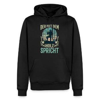 Der mit dem Holz spricht - Männer Premium Bio Hoodie - Schwarz - Vorne - Nico (187cm)