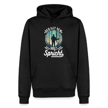 Der mit dem Holz spricht - Männer Premium Bio Hoodie - Schwarz - Vorne - Nico (187cm)