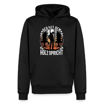 Der mit dem Holz spricht - Männer Premium Bio Hoodie - Schwarz - Vorne - Nico (187cm)