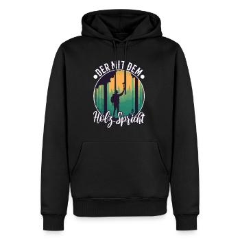 Der mit dem Holz spricht - Männer Premium Bio Hoodie - Schwarz - Vorne - Nico (187cm)