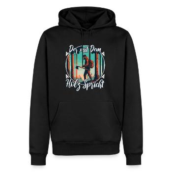 Der mit dem Holz spricht - Männer Premium Bio Hoodie - Schwarz - Vorne - Nico (187cm)