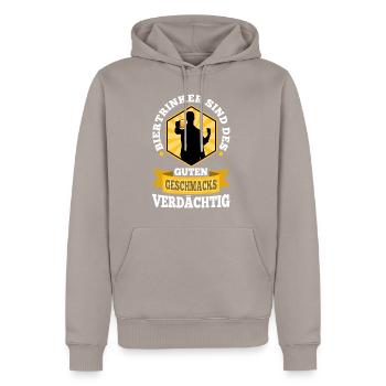 Biertrinker sind des guten Geschmacks verdächtig - Männer Premium Bio Hoodie - Taupe - Vorne - Nico (187cm)