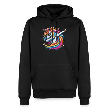 Regenbogen Einhorn mit Sonnenbrille Comic Kunst - Männer Premium Bio Hoodie - Schwarz - Vorne - Nico (187cm)