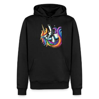 Regenbogen Einhorn mit Sonnenbrille Comic Kunst - Männer Premium Bio Hoodie - Schwarz - Vorne - Nico (187cm)