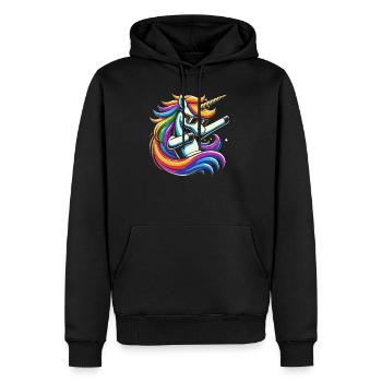 Regenbogen Einhorn mit Sonnenbrille Comic Kunst - Männer Premium Bio Hoodie - Schwarz - Vorne - Nico (187cm)