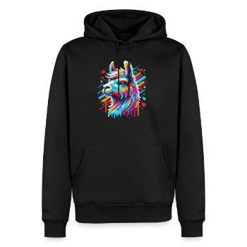 Rainbow Llama Alpaca in Bright Colors Comic Art - Men’s Premium Organic Hoodie - black - Front - Nico (187cm)