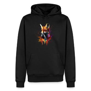 Artistique coloré renard forêt animal renard DJ - Sweat à capuche Premium bio Homme - noir - Devant - Nico (187cm)