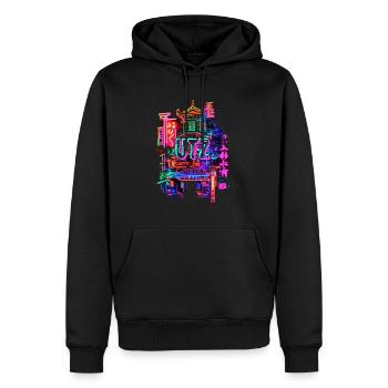 Techno Elektro Asia Schriftzeichen Raver Vaporwave - Männer Premium Bio Hoodie - Schwarz - Vorne - Nico (187cm)