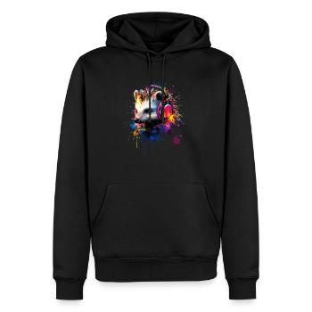 Künstlerisch Bunt Igel Kopfhörer Waldtiere - Männer Premium Bio Hoodie - Schwarz - Vorne - Nico (187cm)
