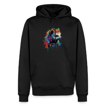 Künstlerisch Bunt Igel Kopfhörer Waldtiere - Männer Premium Bio Hoodie - Schwarz - Vorne - Nico (187cm)