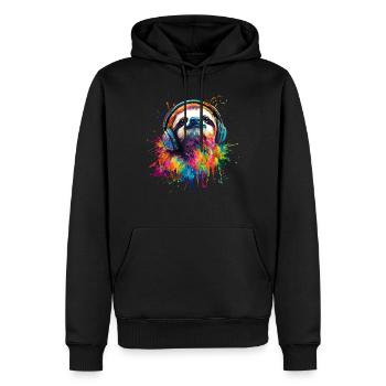 paresseux artistique coloré avec casque - Sweat à capuche Premium bio Homme - noir - Devant - Nico (187cm)