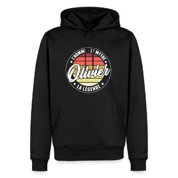 Olivier l'homme le mythe la légende - Sweat à capuche Premium bio Homme - noir - Devant - Nico (187cm)