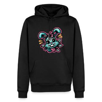 Freaky Bunny - Hase in Neon - Männer Premium Bio Hoodie - Schwarz - Vorne - Nico (187cm)