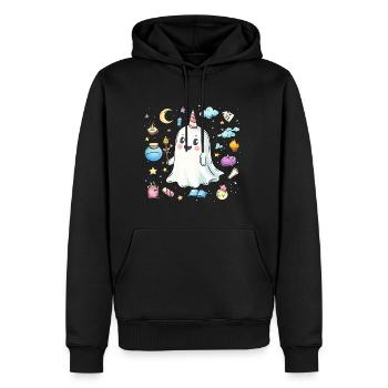 Geist Einhorn Halloween - Männer Premium Bio Hoodie - Schwarz - Vorne - Nico (187cm)