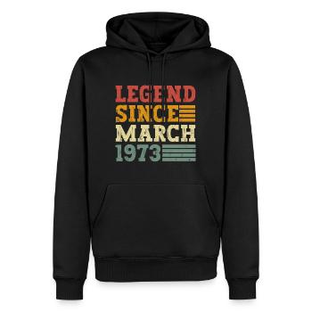Légende depuis mars 1973 - Sweat à capuche Premium bio Homme - noir - Devant - Nico (187cm)