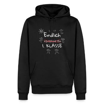 Endlich 1. Klasse Schulkind Einschulung - Männer Premium Bio Hoodie - Schwarz - Vorne - Nico (187cm)