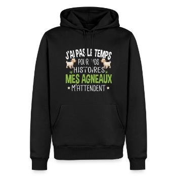 Agneau Animal Cadeau Humour Brebis Mouton Chèvre - Sweat à capuche Premium bio Homme - noir - Devant - Nico (187cm)