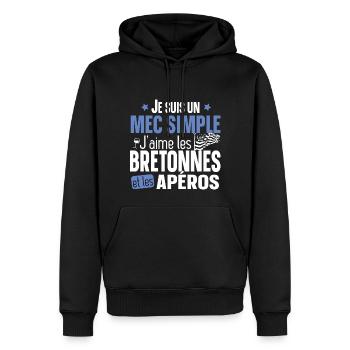 Bretonne Apéro Bretagne Cadeau Alcool T-shirt Mug - Sweat à capuche Premium bio Homme - noir - Devant - Nico (187cm)