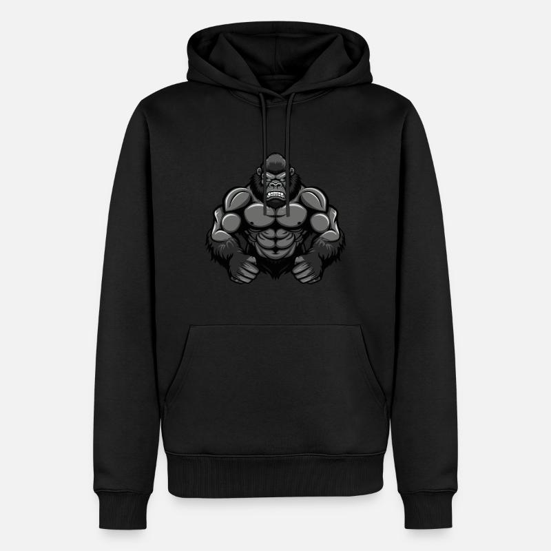 Musculation Gorilla Muscles Musculation - Sweat à capuche Premium bio Homme - noir