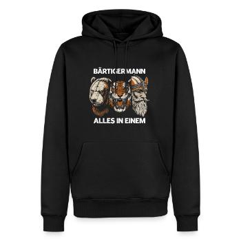 Bärtigermann Bär Tiger Wikinger Starker Mann Bart - Männer Premium Bio Hoodie - Schwarz - Vorne - Nico (187cm)
