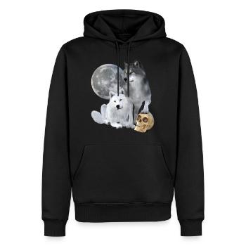Wölfe, weiß, grau, Mond, Schädel - Männer Premium Bio Hoodie - Schwarz - Vorne - Nico (187cm)