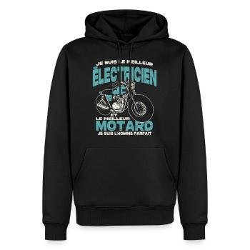 Le meilleur électricien et le meilleur motard - Sweat à capuche Premium bio Homme - noir - Devant - Nico (187cm)