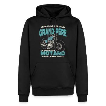 Le meilleur grand-père et le meilleur motard - Sweat à capuche Premium bio Homme - noir - Devant - Nico (187cm)