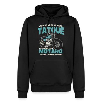 Le plus beau tatoué et le meilleur motard - Sweat à capuche Premium bio Homme - noir - Devant - Nico (187cm)