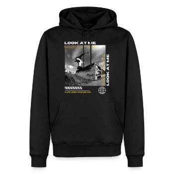 Schwarz Weiß Gelb Streetwear "Look At Me" T-Shirt - Männer Premium Bio Hoodie - Schwarz - Vorne - Nico (187cm)