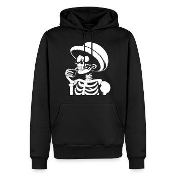 Sarcastic Funny Skeleton Drinking Espresso Coffee - Men’s Premium Organic Hoodie - black - Front - Nico (187cm)