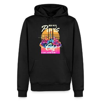 Paris, Tour Eiffel, France, Ville, Horizon, Art - Sweat à capuche Premium bio Homme - noir - Devant - Nico (187cm)