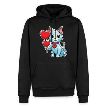 Katze Herz - Valentinstag - Männer Premium Bio Hoodie - Schwarz - Vorne - Nico (187cm)