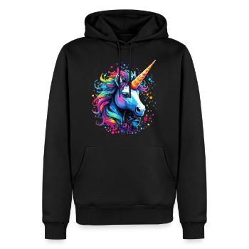 Einhorn bunt Regenbogen Pony - Männer Premium Bio Hoodie - Schwarz - Vorne - Nico (187cm)