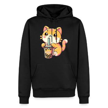 Délice du chat Kawaii Boba - Sweat à capuche Premium bio Homme - noir - Devant - Nico (187cm)